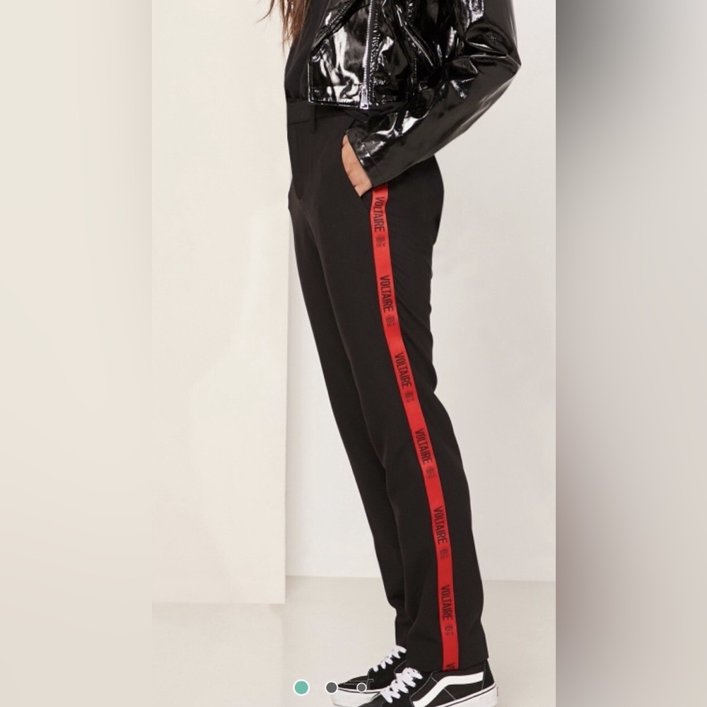 Zadig & Voltaire Black Track Pants with Red Side Stripe